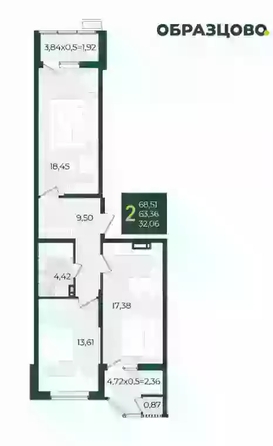 
  Продается 2-комн. квартира 68.51 м², в МКР Образцово, дом 5. Фото 1.