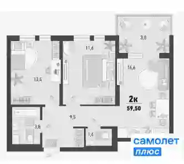 
  Продается 2-комн. квартира 59.3 м², в ЖК Барса, 3В литер. Фото 11.