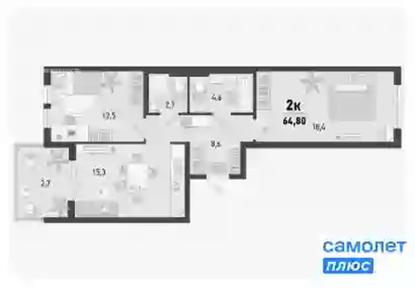 
  Продается 2-комн. квартира 64.8 м², в ЖК Барса, 3В литер. Фото 11.