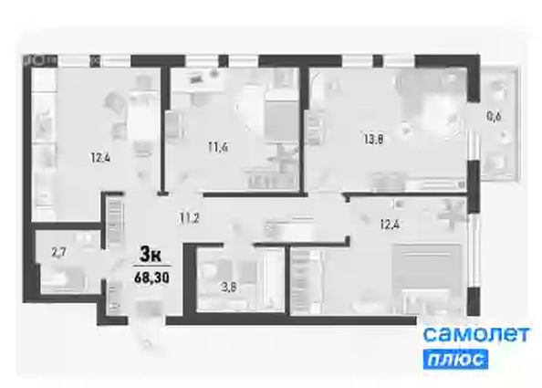 
  Продается 3-комн. квартира 68.3 м², в ЖК Барса, 3В литер. Фото 11.