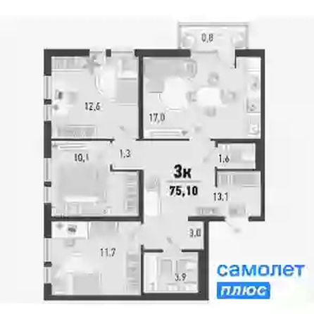 
  Продается 3-комн. квартира 75.1 м², в ЖК Барса, 3В литер. Фото 11.