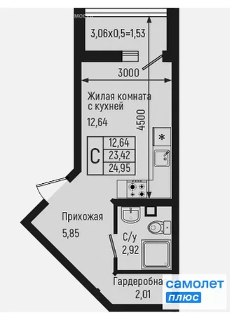 
  Продается студия 25 м², в ЖК Ботаника Хиллс, лит 3. Фото 10.