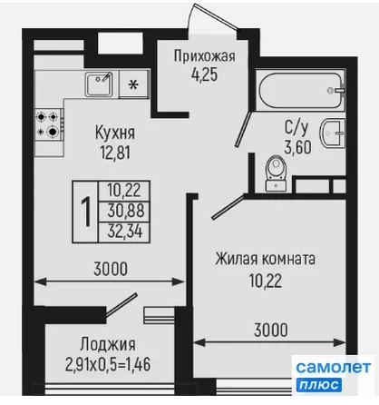 
  Продается 1-комн. квартира 32.3 м², в ЖК Ботаника Хиллс, лит 3. Фото 10.