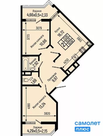 
  Продается 2-комн. квартира 59.7 м², в ЖК Ботаника Хиллс, лит 3. Фото 10.