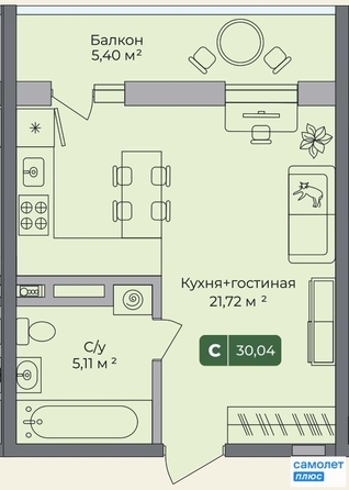 
  Продается студия 30 м², в ЖК Цитрус, литер 2. Фото 8.