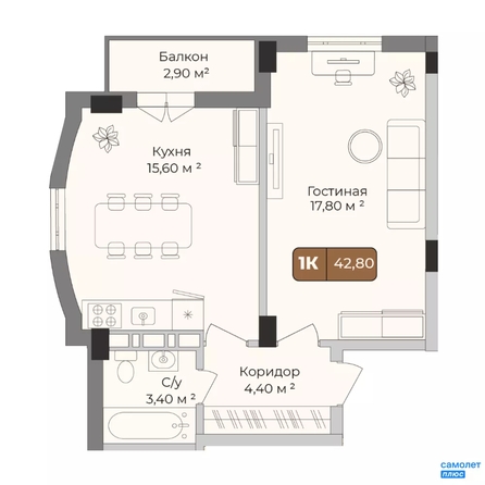 
  Продается 1-комн. квартира 42.8 м², в ЖК Опера. Фото 10.