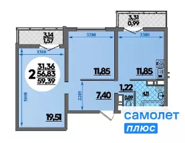 
  Продается 2-комн. квартира 59.4 м², в ЖК Город у моря, литера 19. Фото 10.
