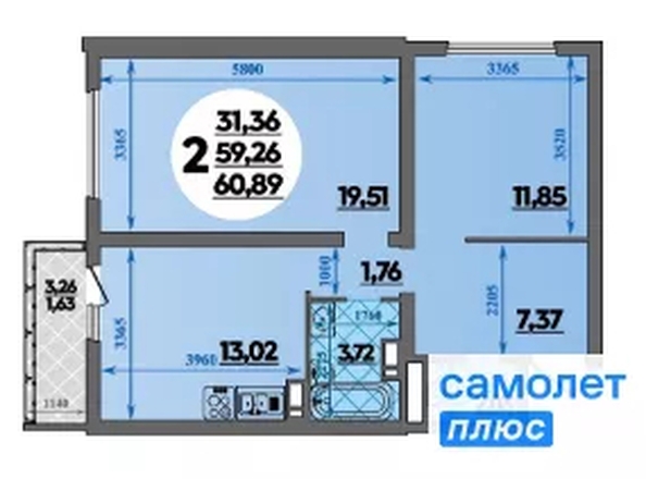 
  Продается 2-комн. квартира 60.9 м², в ЖК Город у моря, литера 19. Фото 10.