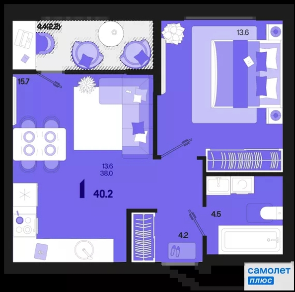 
  Продается 1-комн. квартира 40.2 м², в ЖК Первое место, квартал 1.1, литер 1. Фото 15.