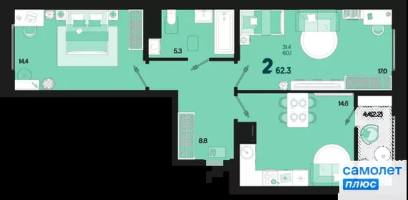 
  Продается 2-комн. квартира 62.3 м², в ЖК Первое место, квартал 1.1, литер 1. Фото 15.