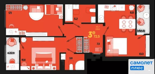 
  Продается 3-комн. квартира 72.5 м², в ЖК Первое место, квартал 1.1, литер 1. Фото 15.