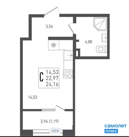 
  Продается студия 24.16 м², в ЖК Югге, литера 6. Фото 10.