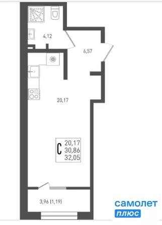 
  Продается студия 32 м², в ЖК Югге, литера 6. Фото 10.