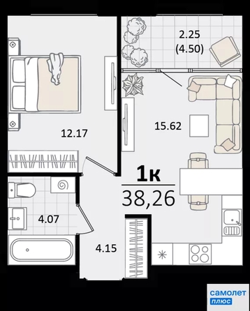 
  Продается 1-комн. квартира 38.26 м², в ЖК Патрики, литер 1.1. Фото 16.