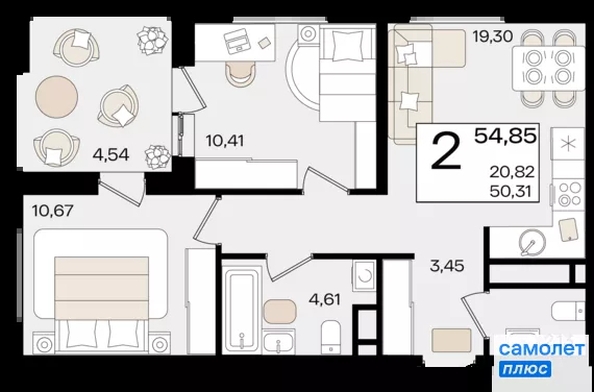 
  Продается 2-комн. квартира 54.85 м², в ЖК Патрики, литер 1.1. Фото 16.