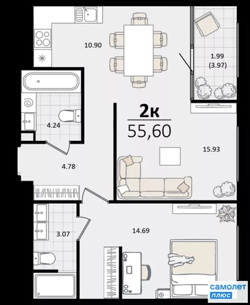 
  Продается 2-комн. квартира 55.6 м², в ЖК Патрики, литер 1.1. Фото 16.