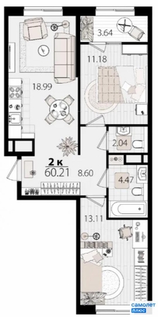 
  Продается 2-комн. квартира 60.2 м², в ЖК Патрики, литер 1.1. Фото 16.