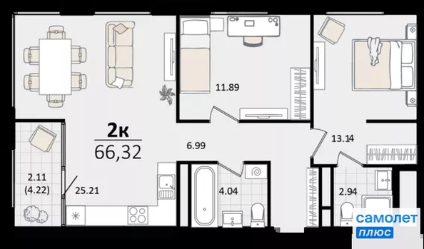
  Продается 2-комн. квартира 66.32 м², в ЖК Патрики, литер 1.1. Фото 16.