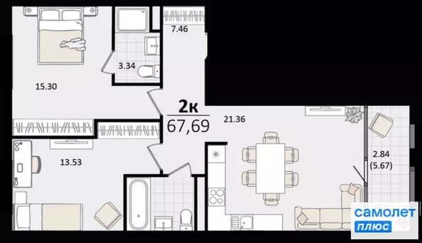 
  Продается 2-комн. квартира 67.7 м², в ЖК Патрики, литер 1.1. Фото 16.