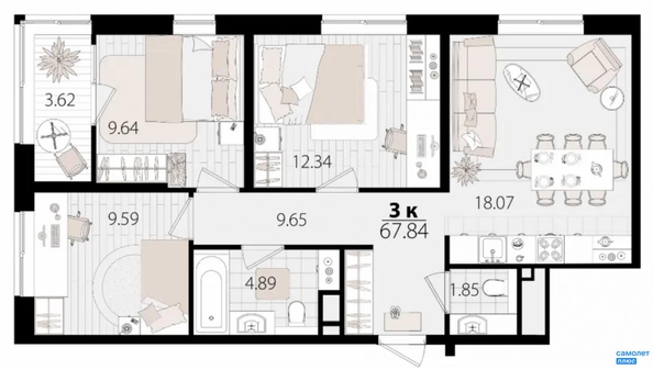 
  Продается 3-комн. квартира 67.8 м², в ЖК Патрики, литер 1.1. Фото 16.