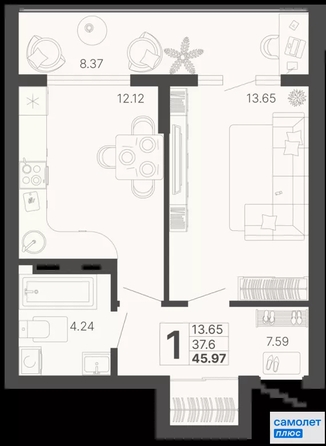 
  Продается 1-комн. квартира 46 м², в ЖК Светский лес, литер 4. Фото 21.