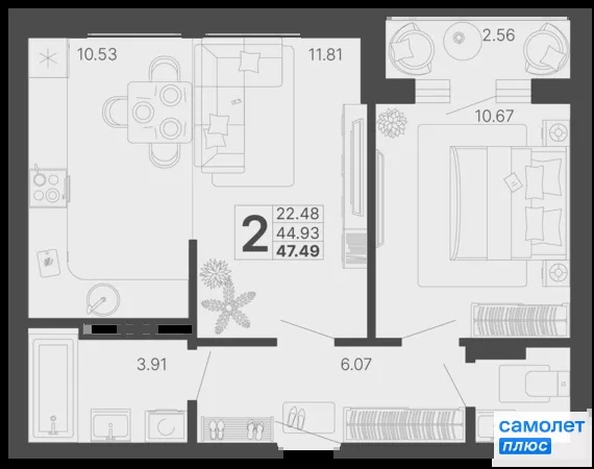 
  Продается 2-комн. квартира 47.5 м², в ЖК Светский лес, литер 4. Фото 21.