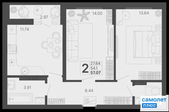 
  Продается 2-комн. квартира 57.07 м², в ЖК Светский лес, литер 4. Фото 21.