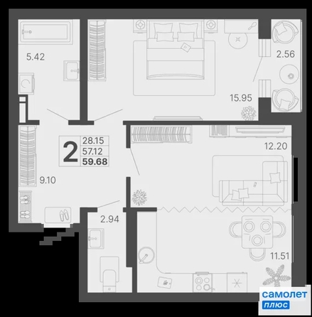 
  Продается 2-комн. квартира 59.7 м², в ЖК Светский лес, литер 4. Фото 21.