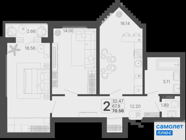 
  Продается 2-комн. квартира 70.56 м², в ЖК Светский лес, литер 4. Фото 21.