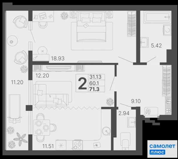 
  Продается 2-комн. квартира 71.3 м², в ЖК Светский лес, литер 4. Фото 21.
