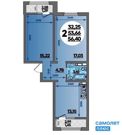 
  Продается 2-комн. квартира 56.4 м². Фото 8.