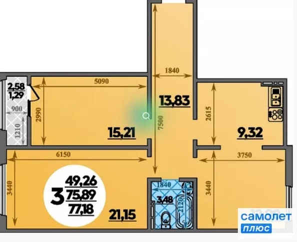 
  Продается 3-комн. квартира 77.2 м². Фото 8.
