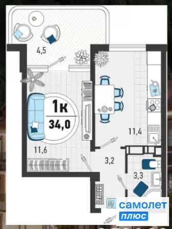 
  Продается 1-комн. квартира 34 м². Фото 11.