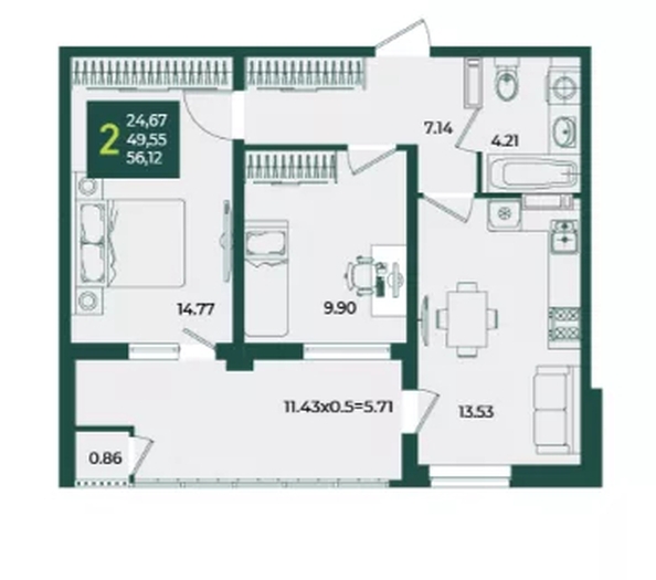 
  Продается 2-комн. квартира 56.12 м², в МКР Образцово, дом 5. Фото 1.