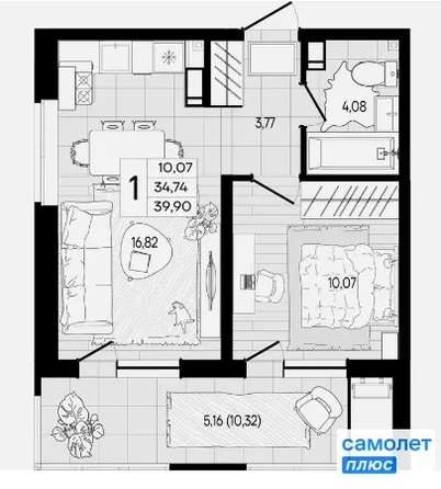 
  Продается 1-комн. квартира 39.9 м², в ЖК Форма, литер 1. Фото 7.