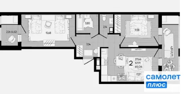 
  Продается 2-комн. квартира 65.1 м², в ЖК Форма, литер 1. Фото 7.