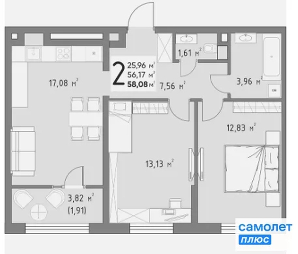 
  Продается 2-комн. квартира 58.1 м², в ЖК  Коллекция, дом «Время». Фото 15.