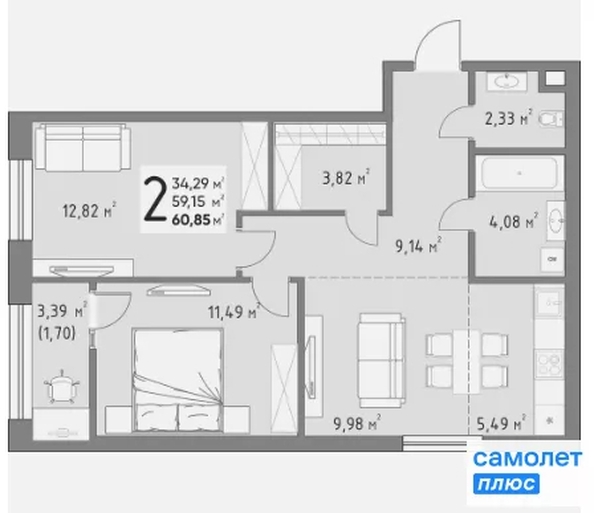 
  Продается 2-комн. квартира 60.8 м², в ЖК  Коллекция, дом «Время». Фото 15.