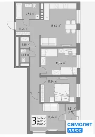 
  Продается 3-комн. квартира 75.9 м², в ЖК  Коллекция, дом «Время». Фото 15.