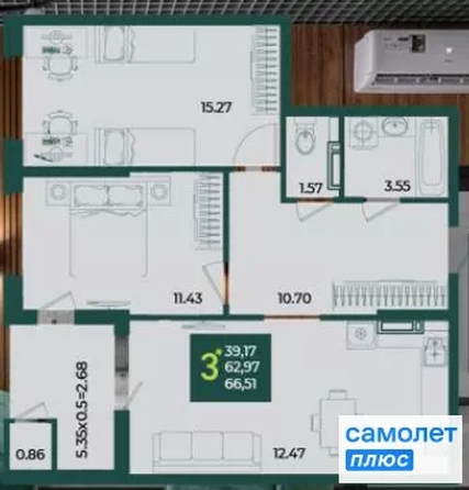 
  Продается 2-комн. квартира 66.5 м², в МКР Образцово, дом 4. Фото 11.