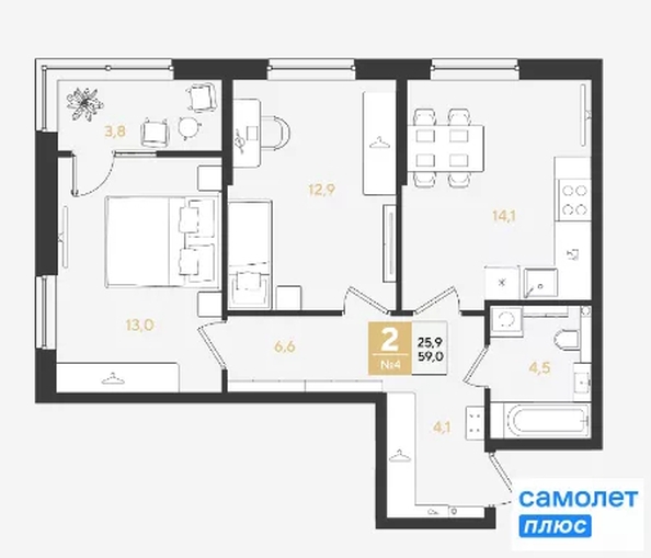 
  Продается 2-комн. квартира 59 м², в ЖК РИДЗ, литер 5. Фото 12.