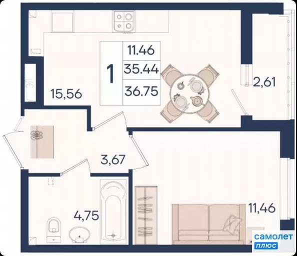 
  Продается 1-комн. квартира 36.8 м², в ЖК Дом 101. Фото 15.