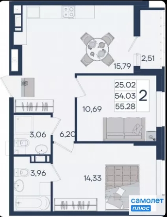 
  Продается 2-комн. квартира 55.3 м², в ЖК Дом 101. Фото 15.