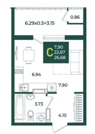 
  Продается студия 26.68 м², в МКР Образцово, дом 5. Фото 1.