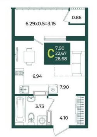 
  Продается студия 26.68 м², в МКР Образцово, дом 5. Фото 5.