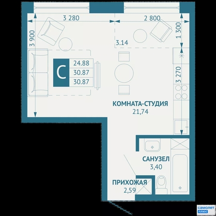
  Продается студия 30.87 м², в ЖК ИНАЧЕ в Молодежном, литер 1. Фото 15.