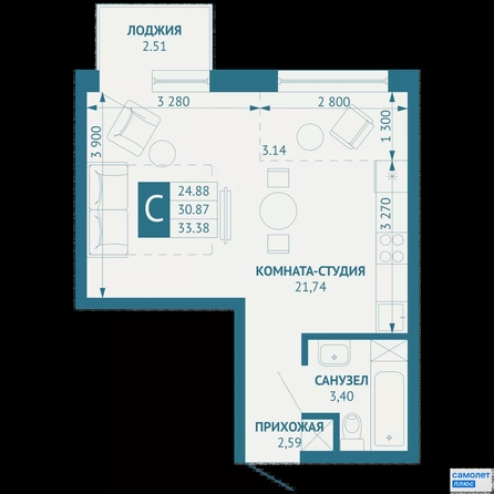 
  Продается студия 33.4 м², в ЖК ИНАЧЕ в Молодежном, литер 1. Фото 15.