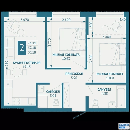 
  Продается 2-комн. квартира 57.2 м², в ЖК ИНАЧЕ в Молодежном, литер 1. Фото 15.