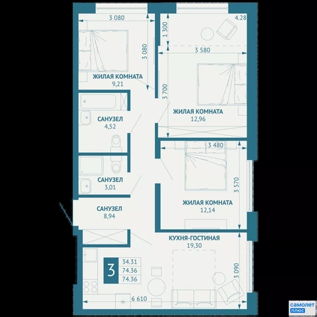 
  Продается 3-комн. квартира 74.3 м², в ЖК ИНАЧЕ в Молодежном, литер 1. Фото 15.