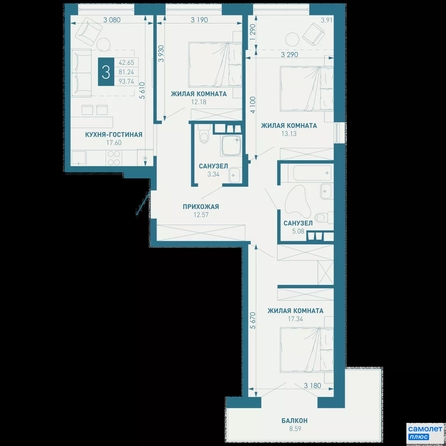 
  Продается 3-комн. квартира 93.7 м², в ЖК ИНАЧЕ в Молодежном, литер 1. Фото 15.